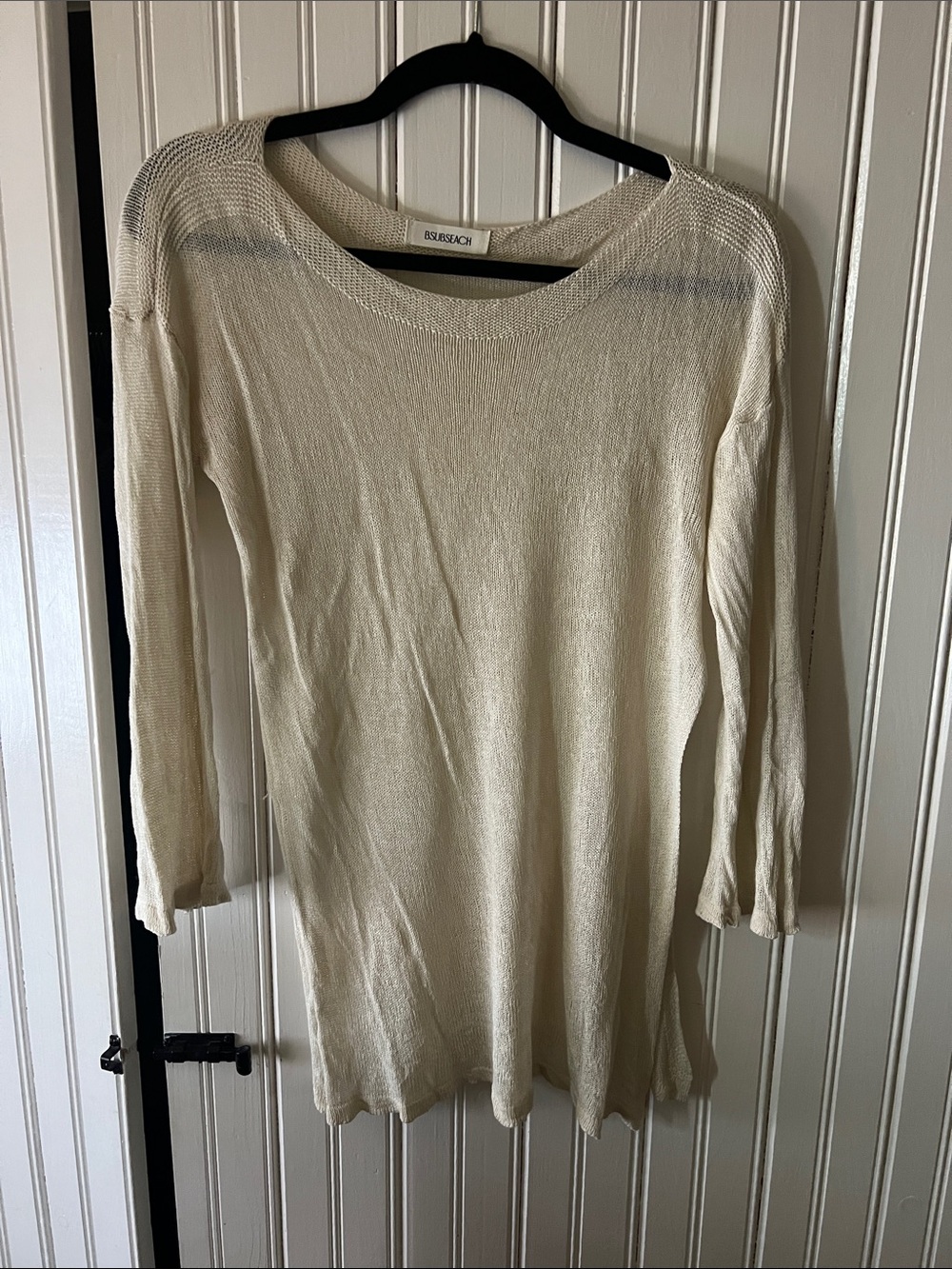 Cream Lightweight Scoop Neck Long Sleeve Top Sheer Swim Cover